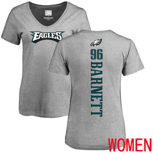 Women Philadelphia Eagles #96 Derek Barnett Ash Backer V-Neck NFL T Shirt->nfl t-shirts->Sports Accessory